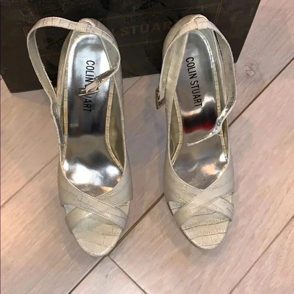 colin Stuart white croc stacked heels - Picture 2 of 4